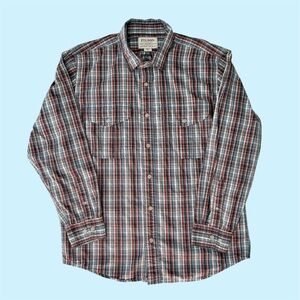 Filson Long Sleeve Plaid Button Down Blue Rust Medium